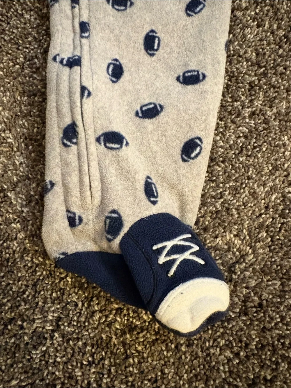 Carter's Gray Footed One-Piece with Navy Football Print